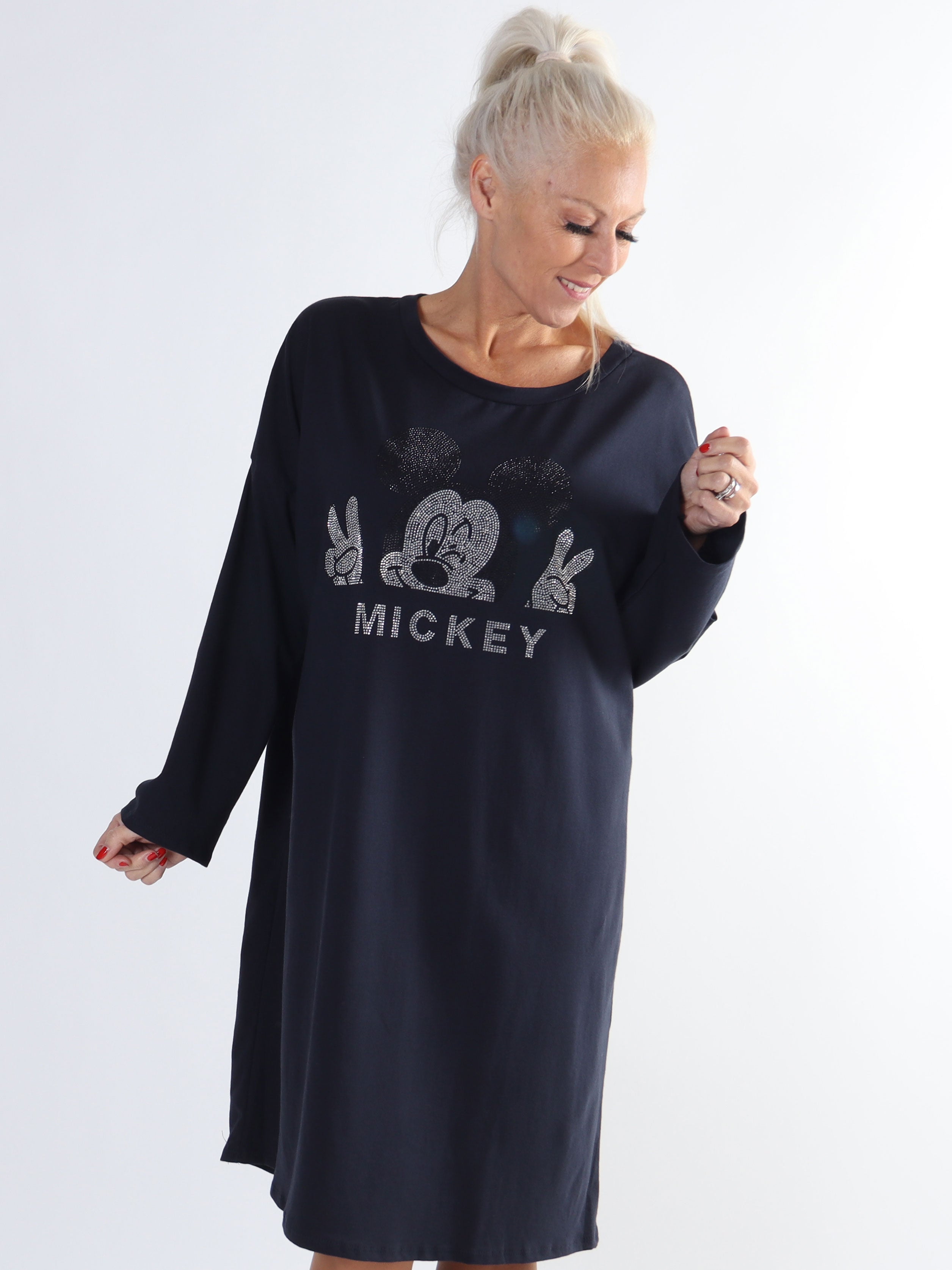 Amal Glitter - Plus size kjole i bomuld med tryk i similisten